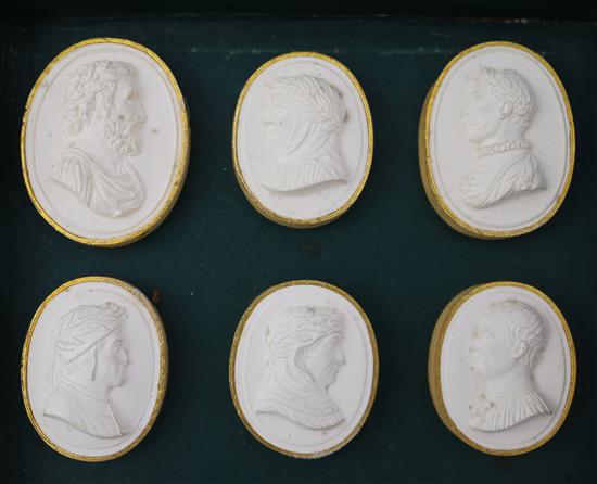 A set of twenty four early 19th century plaster gems, 10in.